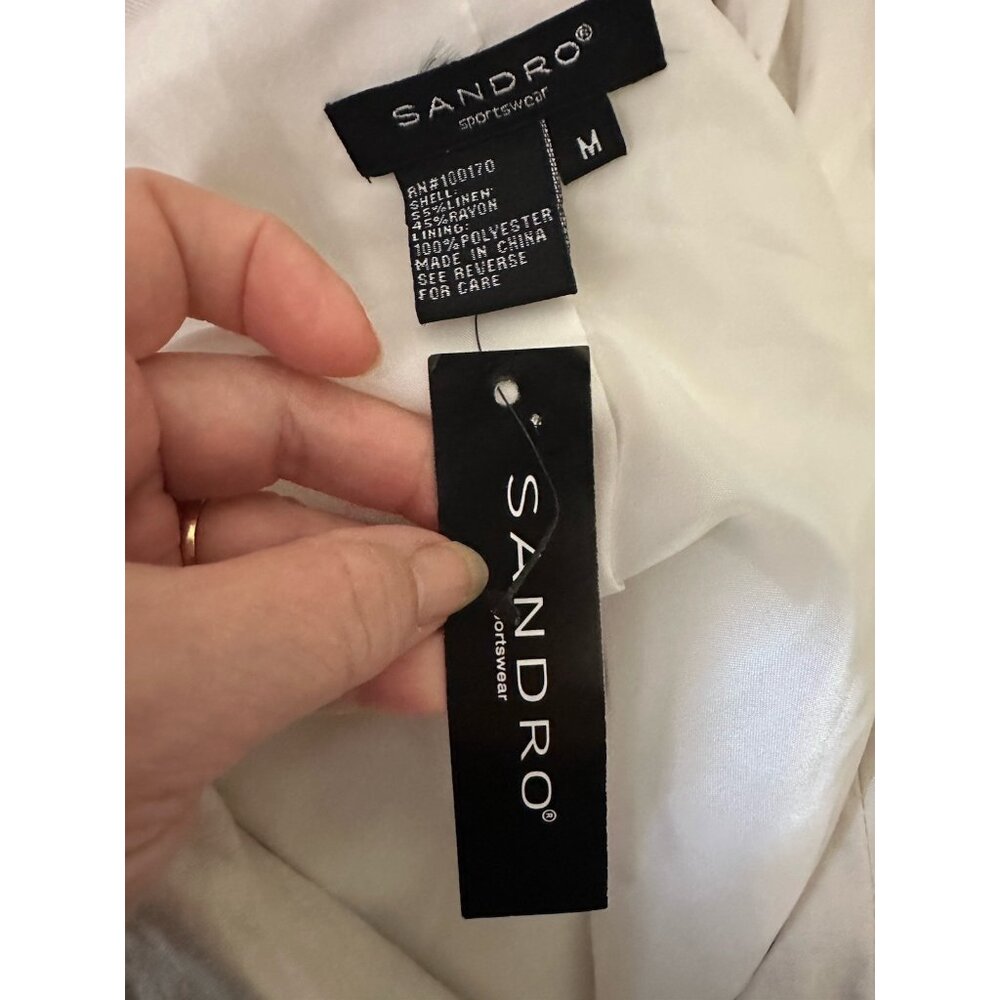 NEW Sandro Sportswear Linen Blend Jacket Lagenlook Cropped 3/4 Sleeve Zip S NWT - Picture 11 of 13